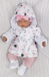 Přechodová bundička s kapucí - Květy, bílá