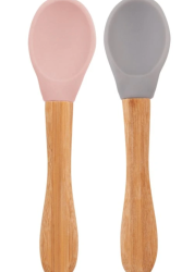 Lžička s bambusovou rukojetí 2 ks - Pinky Pink / Powder Grey