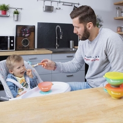 Badabulle  miseky s víčky a přísavkou Tyrkys/Orange/Yellow